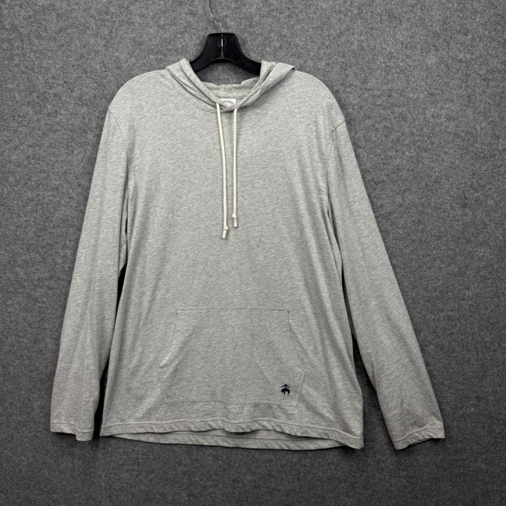 Brooks Brothers Mens Large Gray 100% Cotton Long Sleeve Hooded T-Shirt Hoodie‎